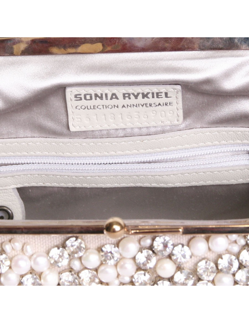 sac à main SONIA RYKIEL collection anniversaire en cuir blanc et perles 