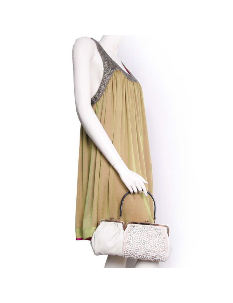 sac à main SONIA RYKIEL collection anniversaire en cuir blanc et perles 