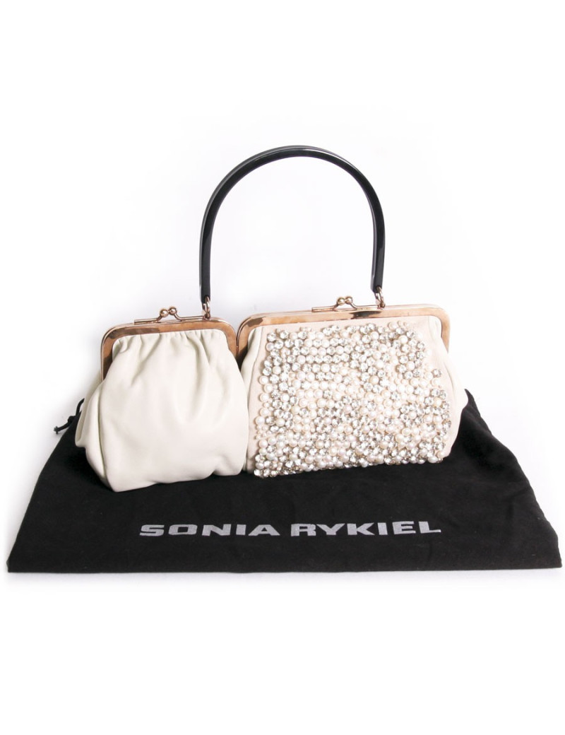 sac à main SONIA RYKIEL collection anniversaire en cuir blanc et perles 