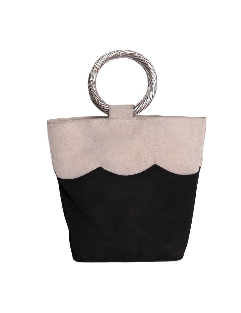HERVÉ MASSON suede black and beige vintage bucket bag