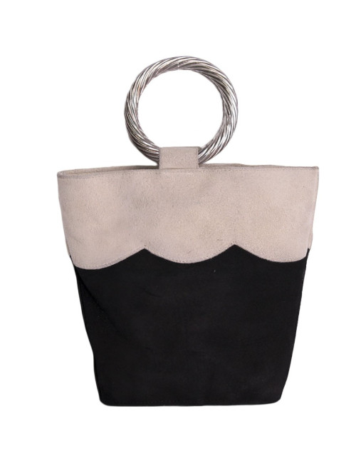 HERVÉ MASSON suede black and beige vintage bucket bag