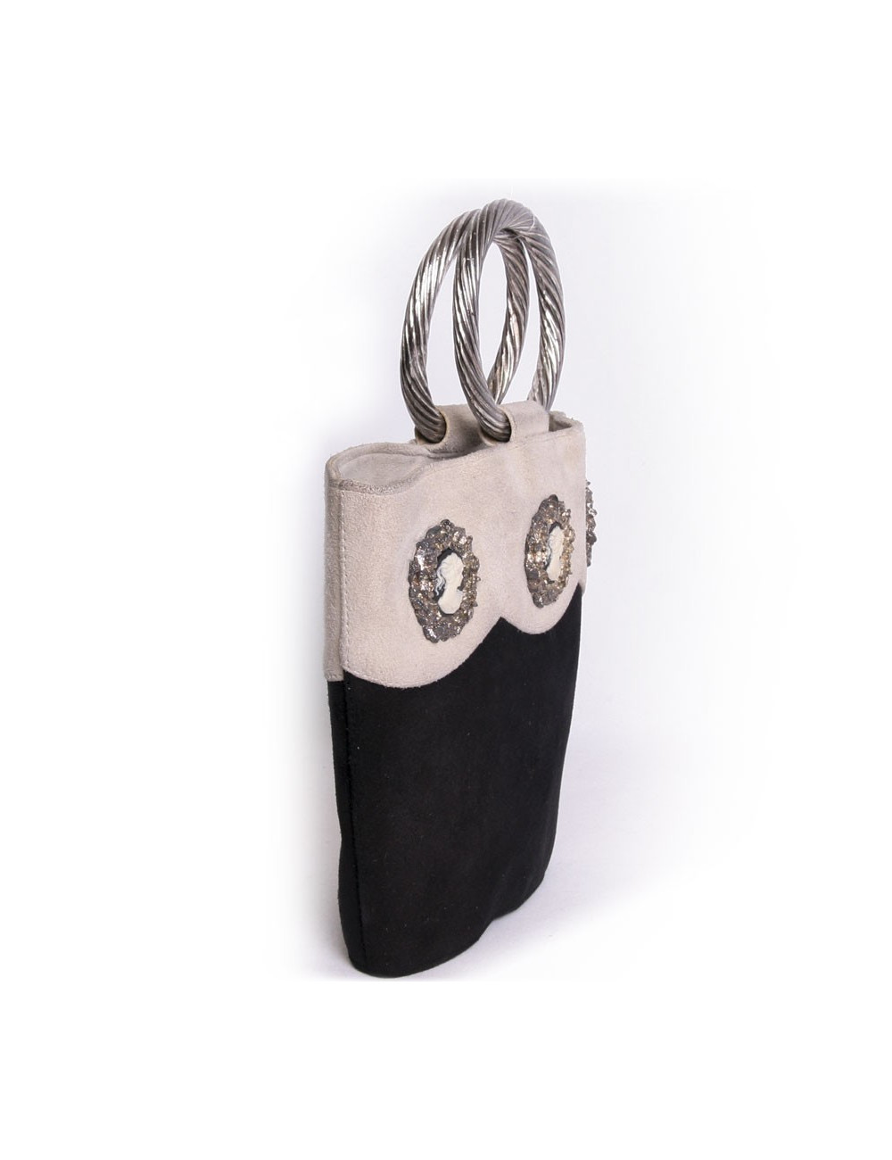 HERVÉ MASSON suede black and beige vintage bucket bag