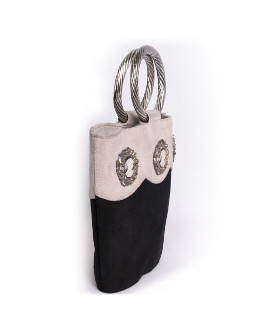 HERVÉ MASSON suede black and beige vintage bucket bag