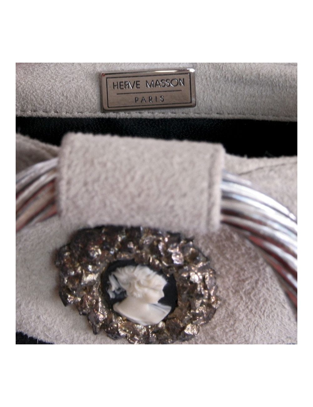 HERVÉ MASSON suede black and beige vintage bucket bag