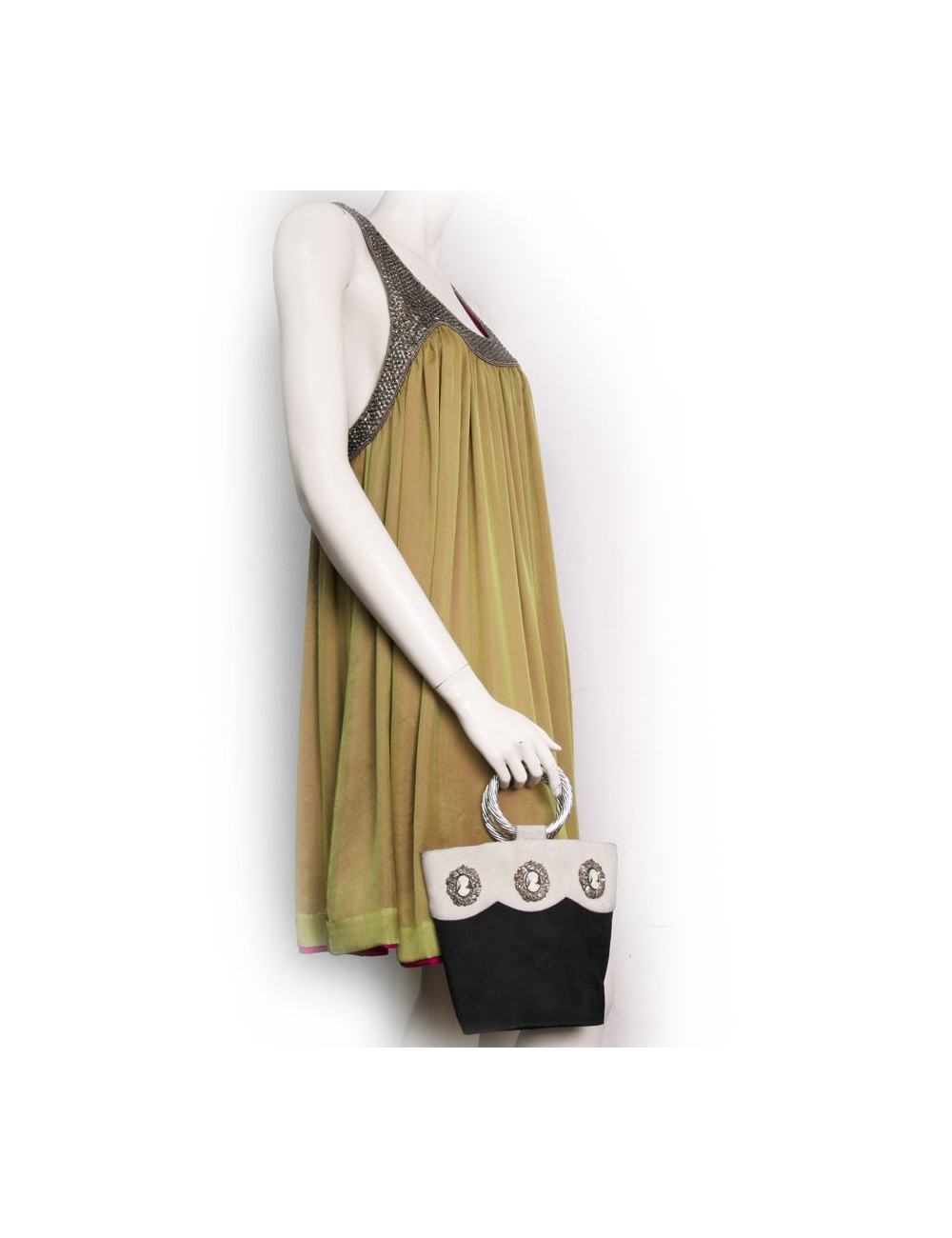 HERVÉ MASSON suede black and beige vintage bucket bag