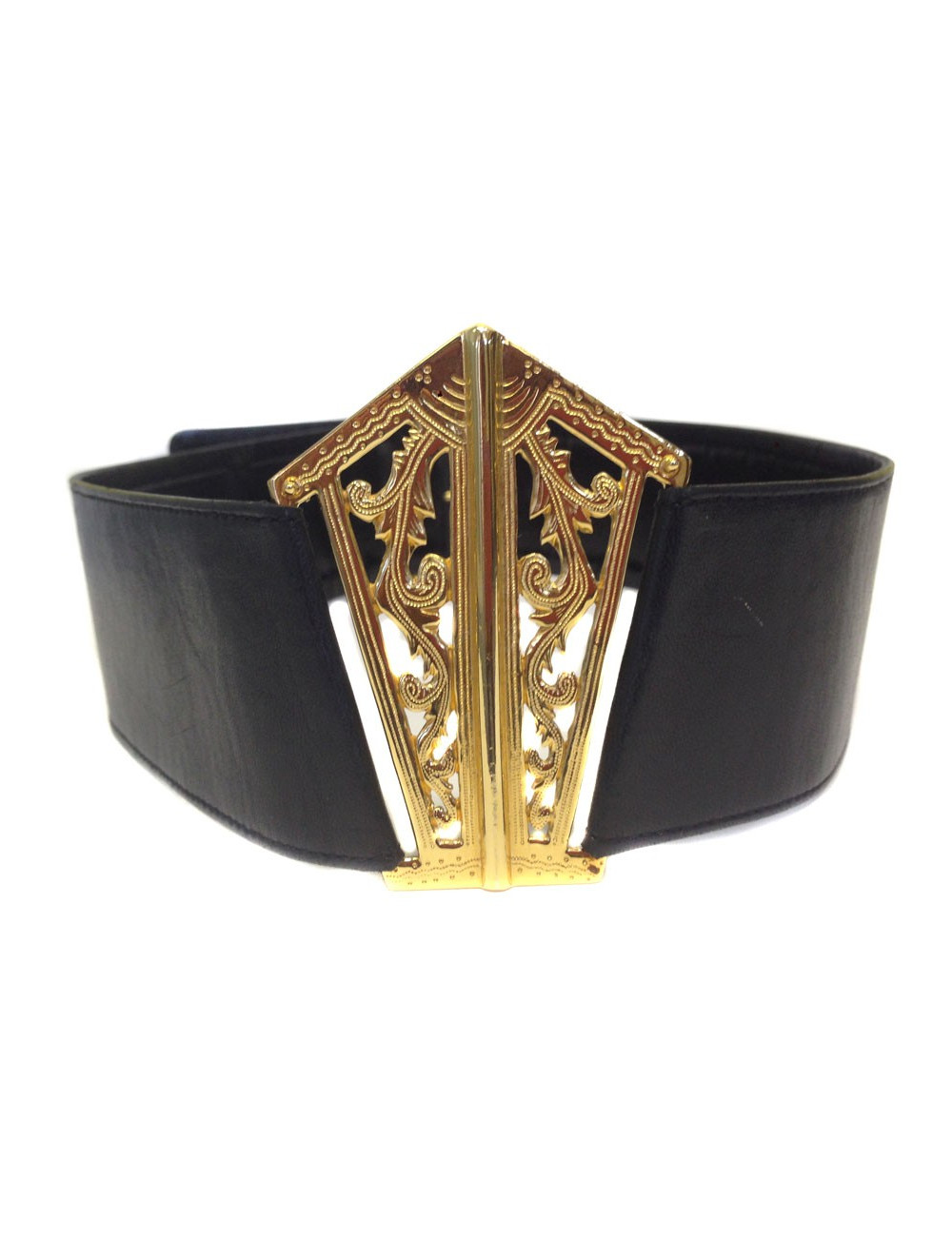 Ceinture CHANEL en cuir noir vintage 