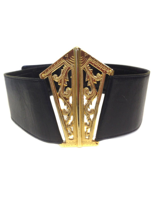 Ceinture CHANEL en cuir noir vintage 
