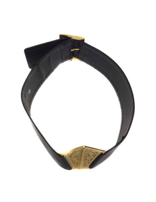Ceinture CHANEL en cuir noir vintage 
