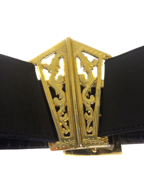 Ceinture CHANEL en cuir noir vintage 