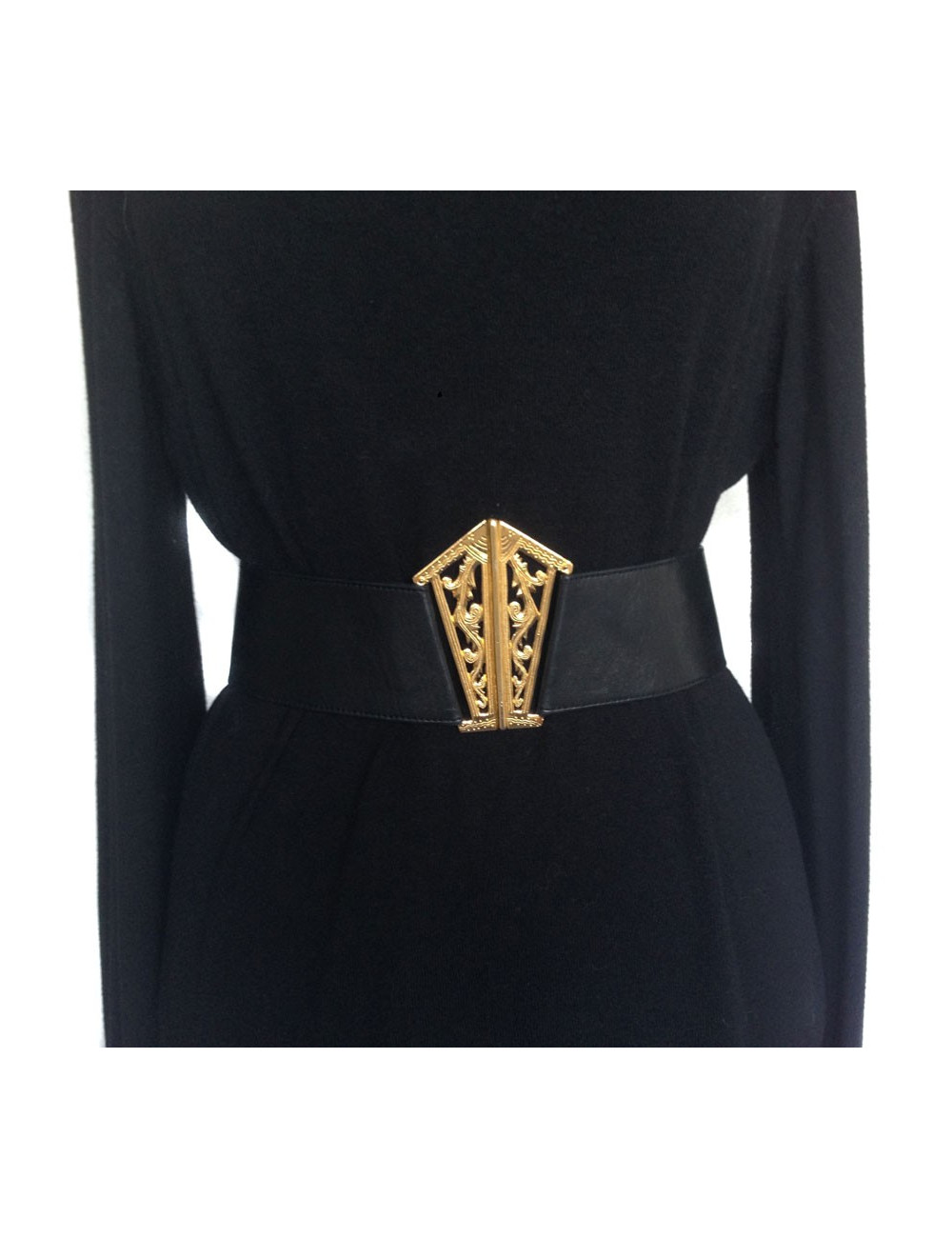 Ceinture CHANEL en cuir noir vintage 