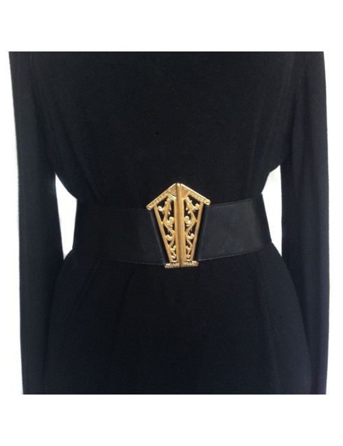 Ceinture CHANEL en cuir noir vintage 