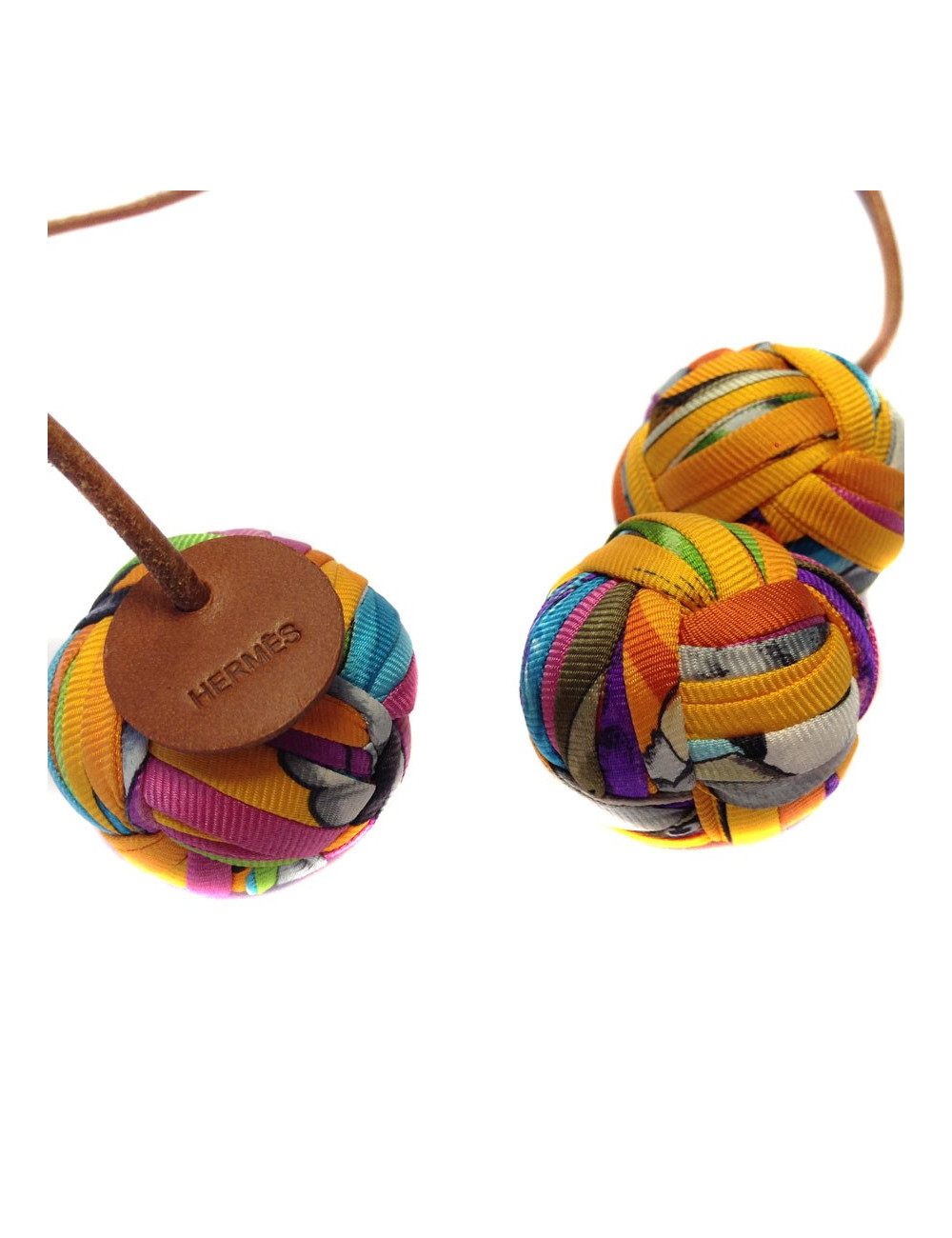"Little H" necklace leather and multicoloured scarves Hermes