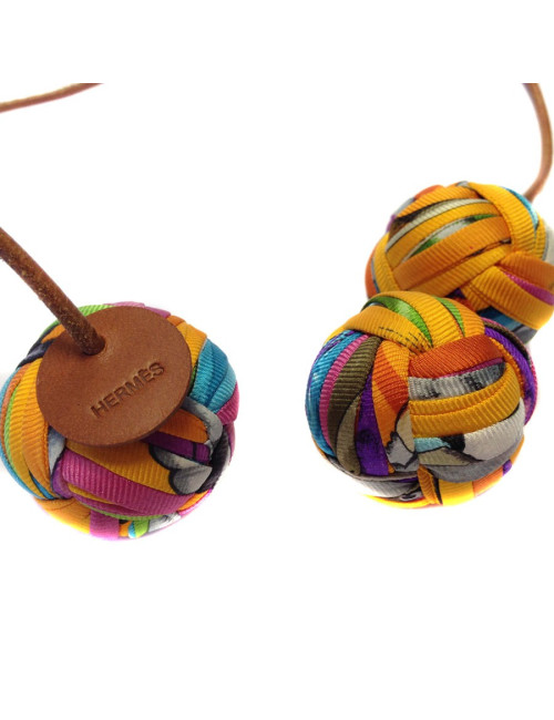 "Little H" necklace leather and multicoloured scarves Hermes