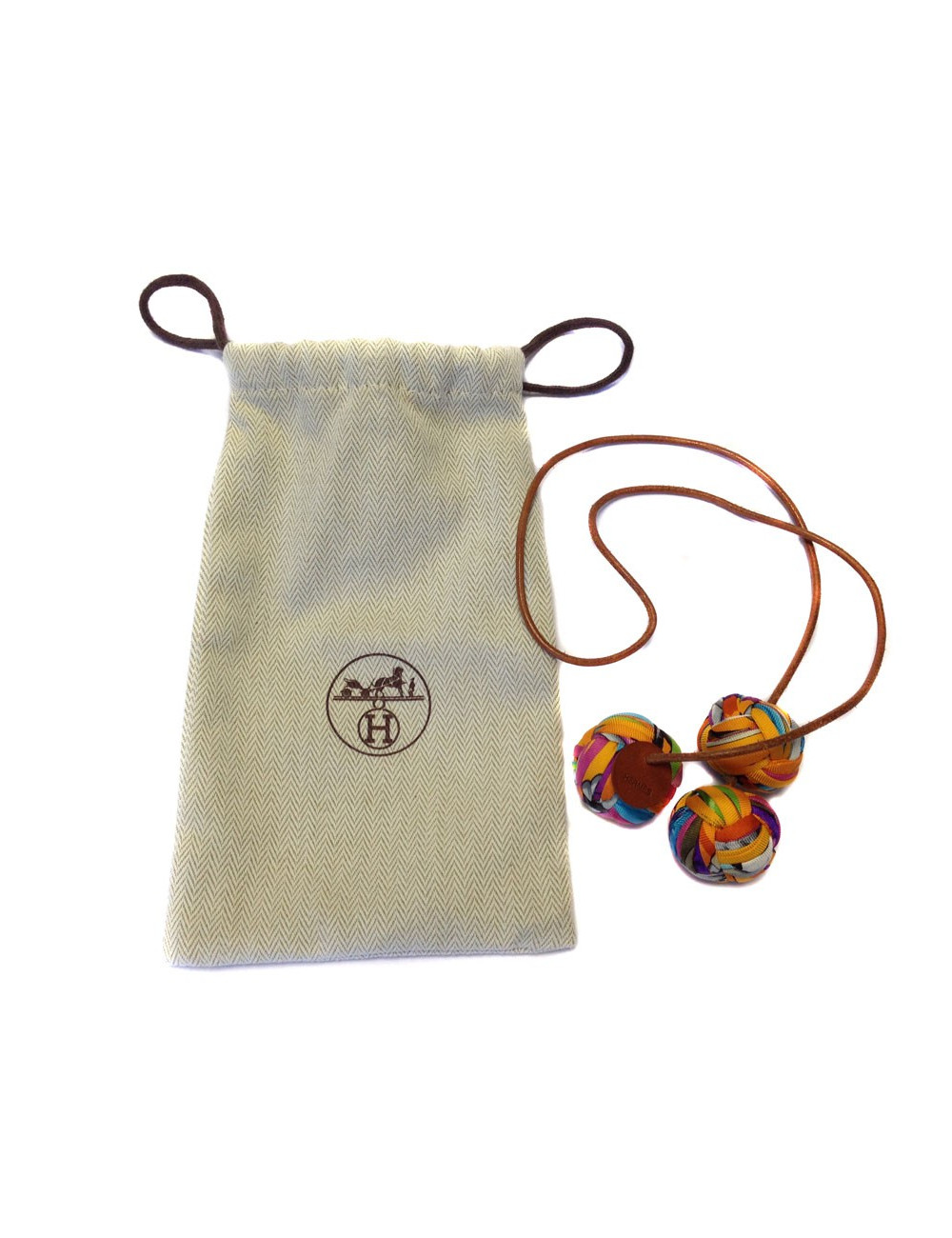 "Little H" necklace leather and multicoloured scarves Hermes
