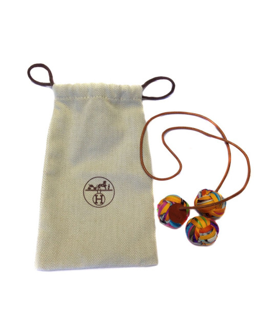 "Little H" necklace leather and multicoloured scarves Hermes