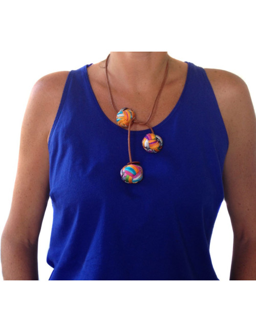 "Petit H"  collier Hermes en cuir et foulards multicolores