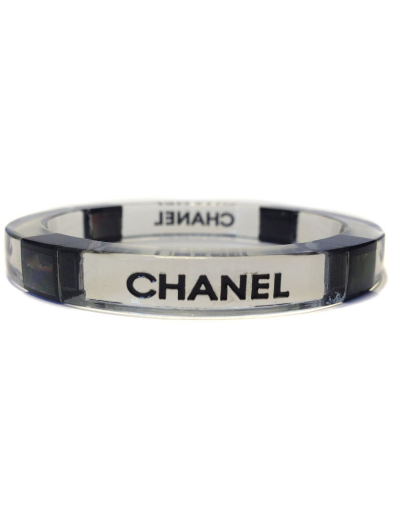 Bracelet CHANEL en plexi transparent et nacre foncée