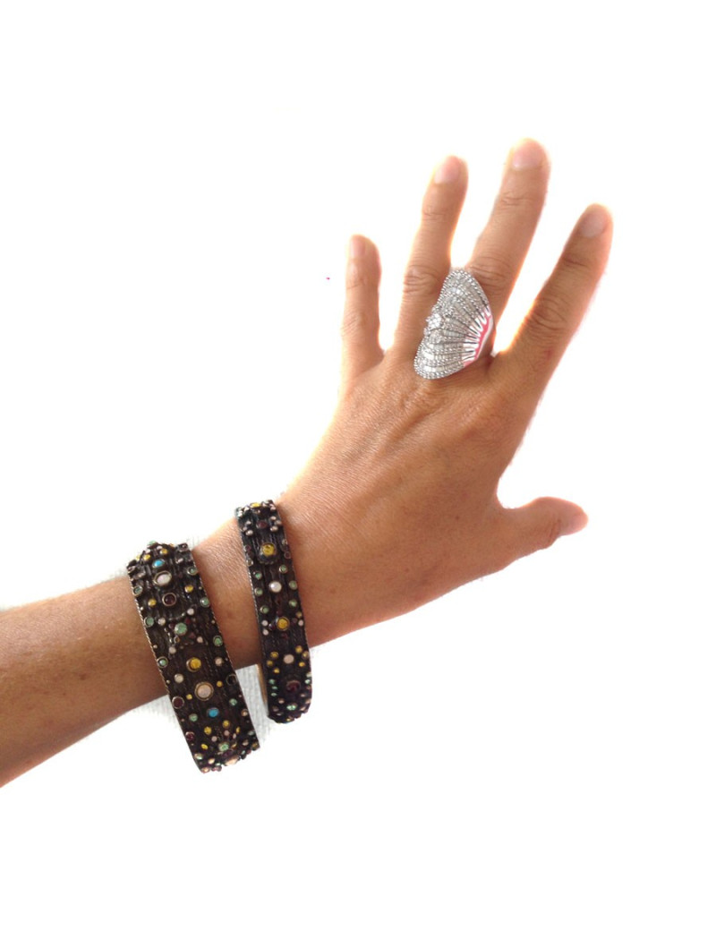 JEAN PAUL GAULTIER bracelets set with Rhinestones and and pearls