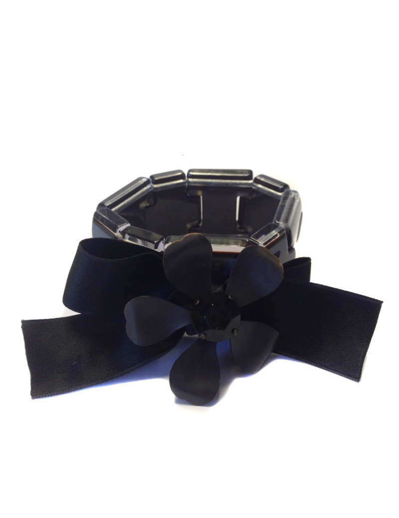 Bracelet MARNI en plexi mauve, ruban de satin et fleur en métal