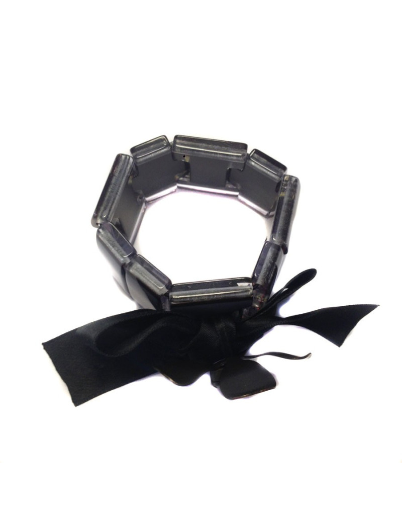 Bracelet MARNI en plexi mauve, ruban de satin et fleur en métal