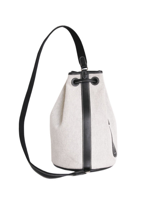 HERMES bucket in canvas and black leather bag