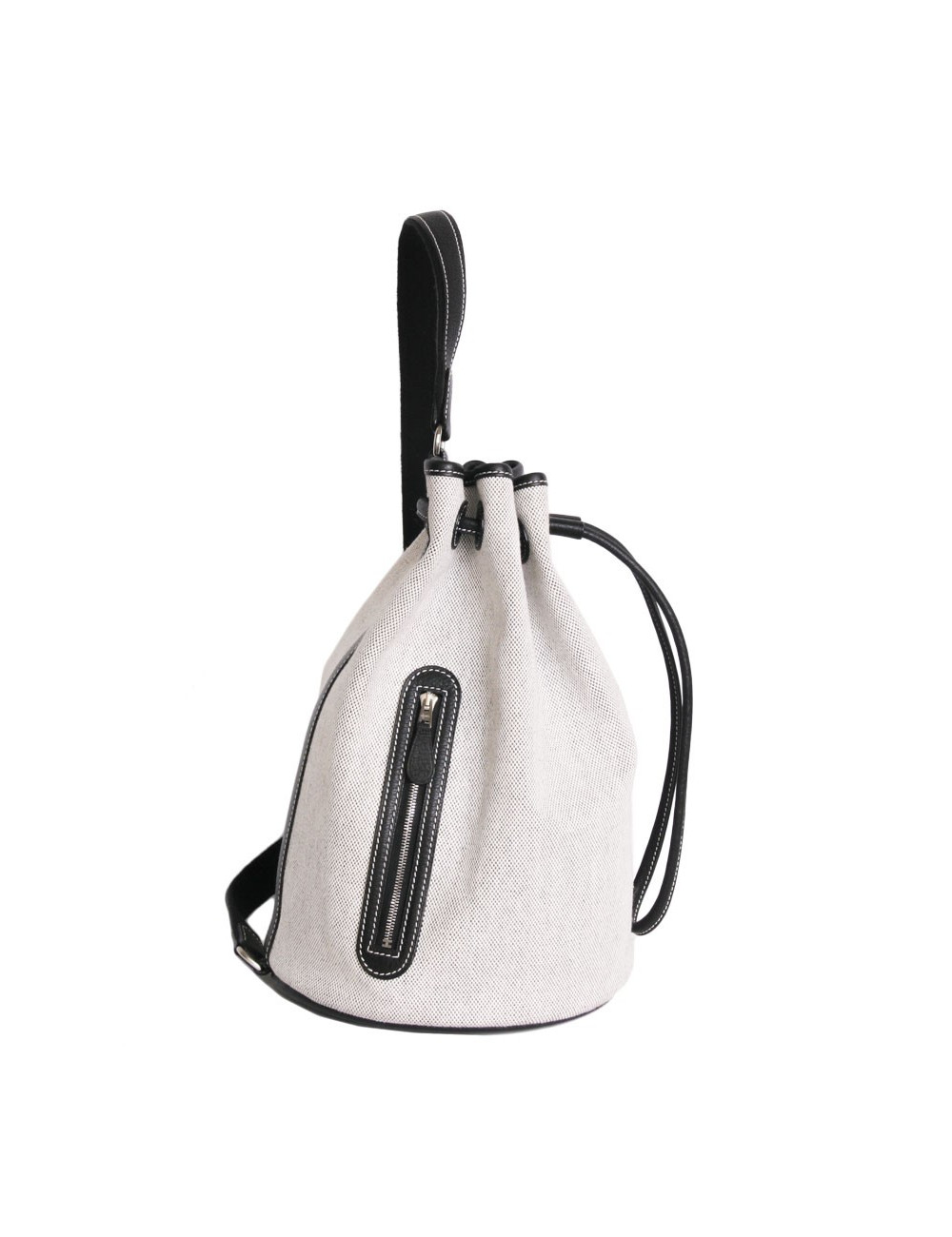 HERMES bucket in canvas and black leather bag