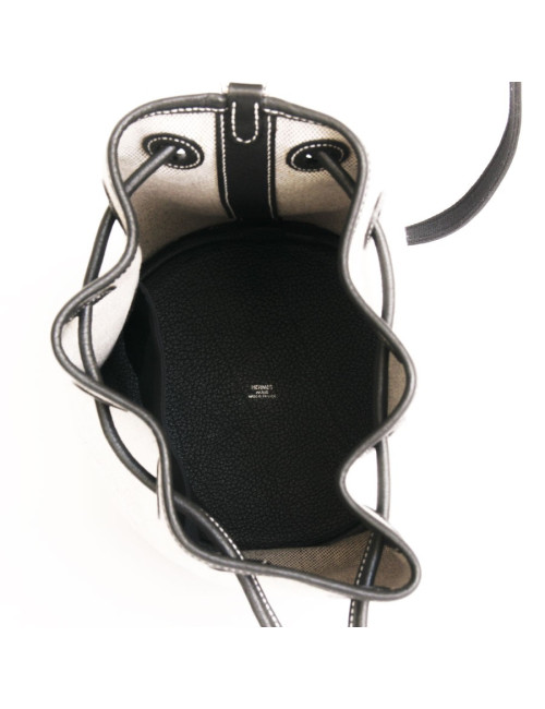 HERMES bucket in canvas and black leather bag