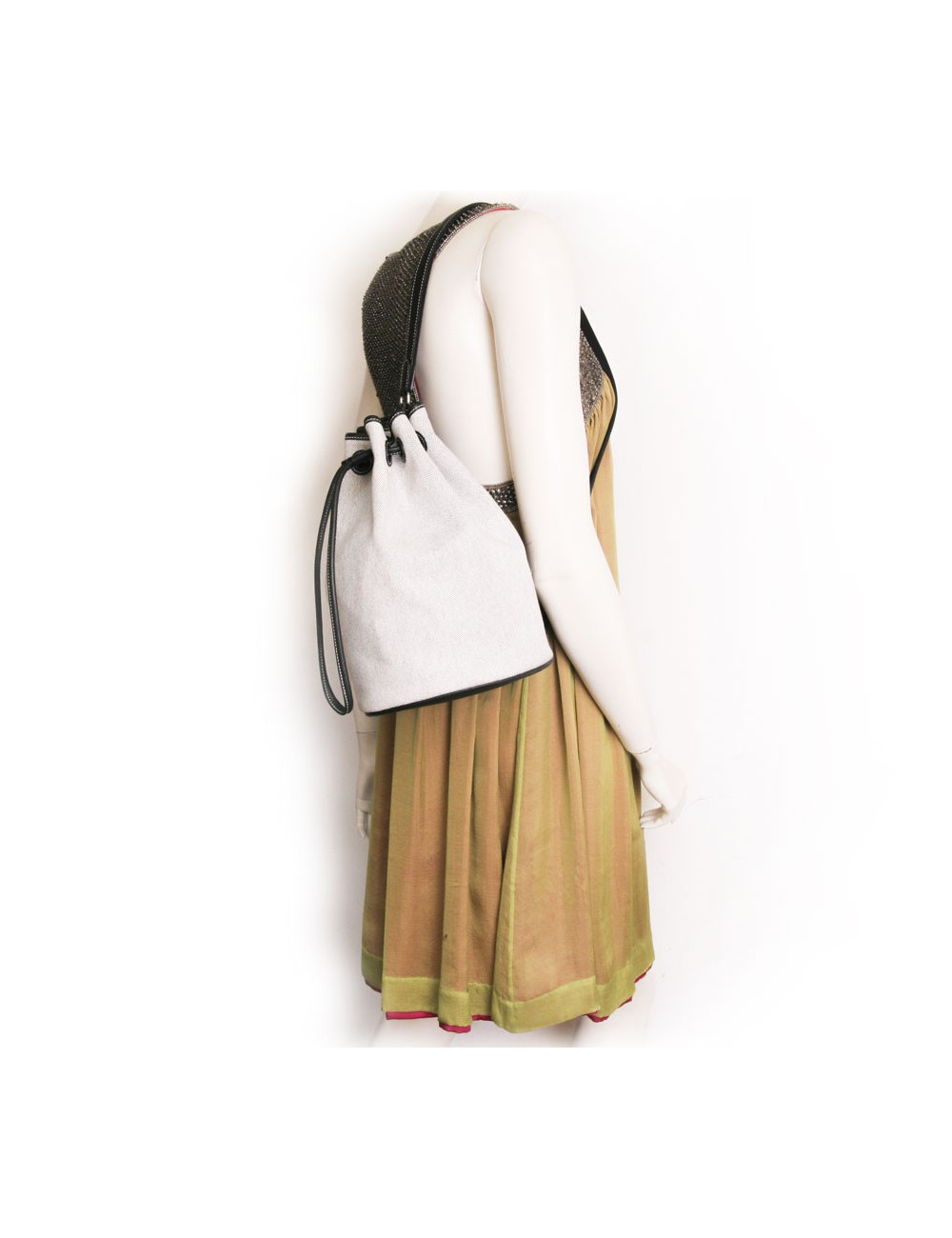 HERMES bucket in canvas and black leather bag