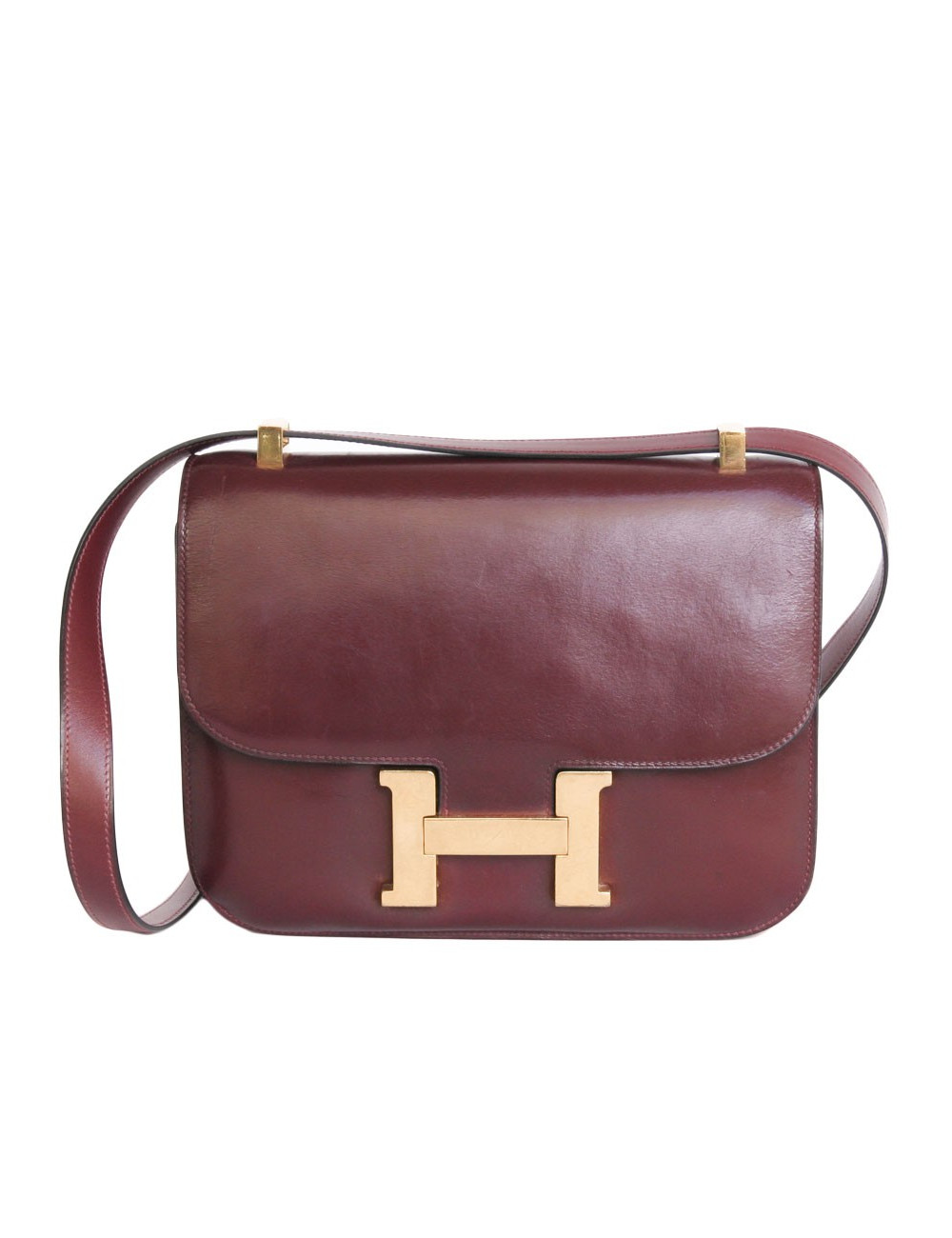 Sac Constance HERMES en cuir box rouge H Vintage