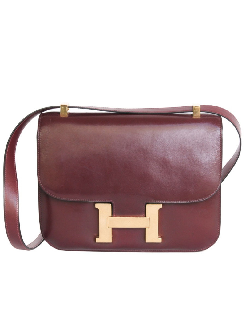 Sac Constance HERMES en cuir box rouge H Vintage