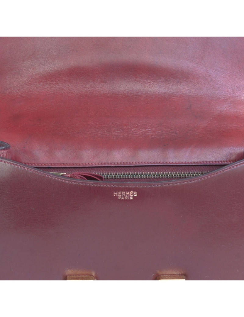 Sac Constance HERMES en cuir box rouge H Vintage