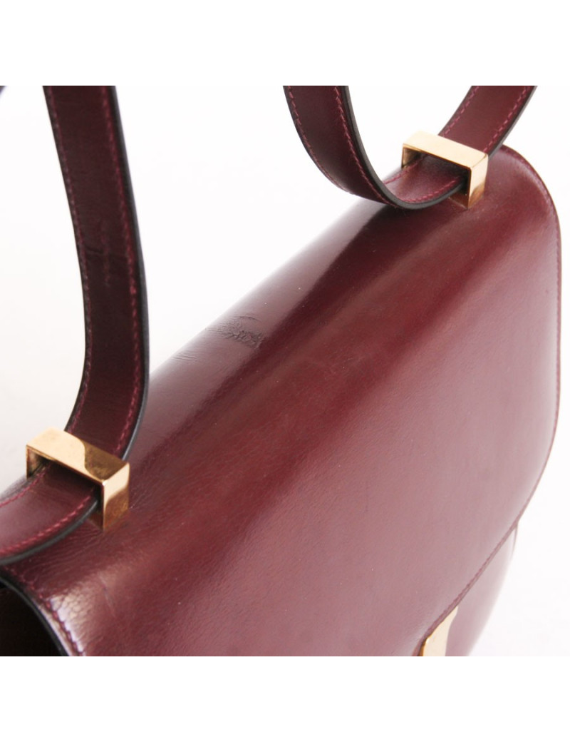 Sac Constance HERMES en cuir box rouge H Vintage