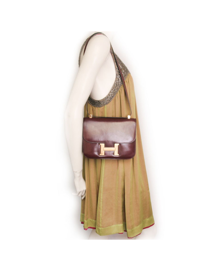 Sac Constance HERMES en cuir box rouge H Vintage