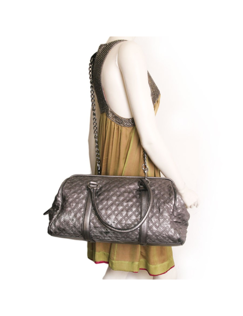 Bag bowling D & G DOLCE & GABBANA silver quilted leather