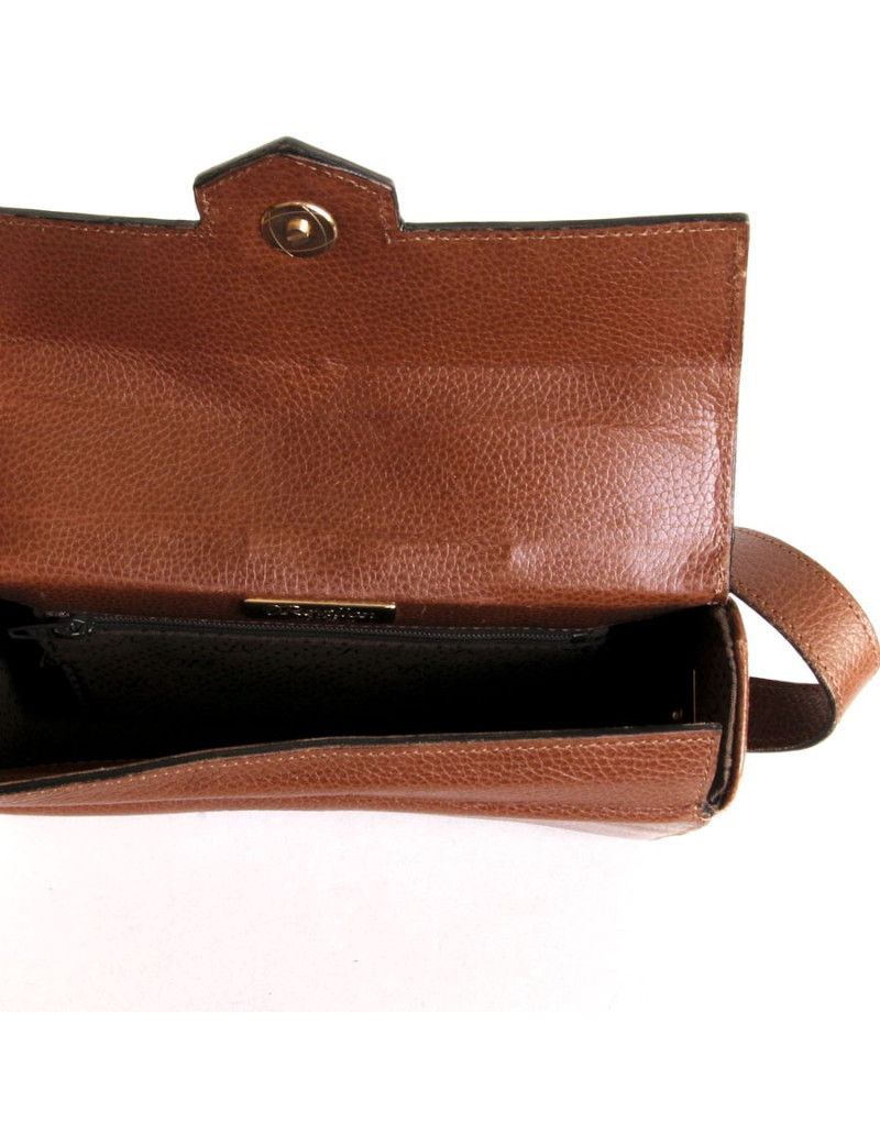 Sac besace REVILLON en cuir marron grain large