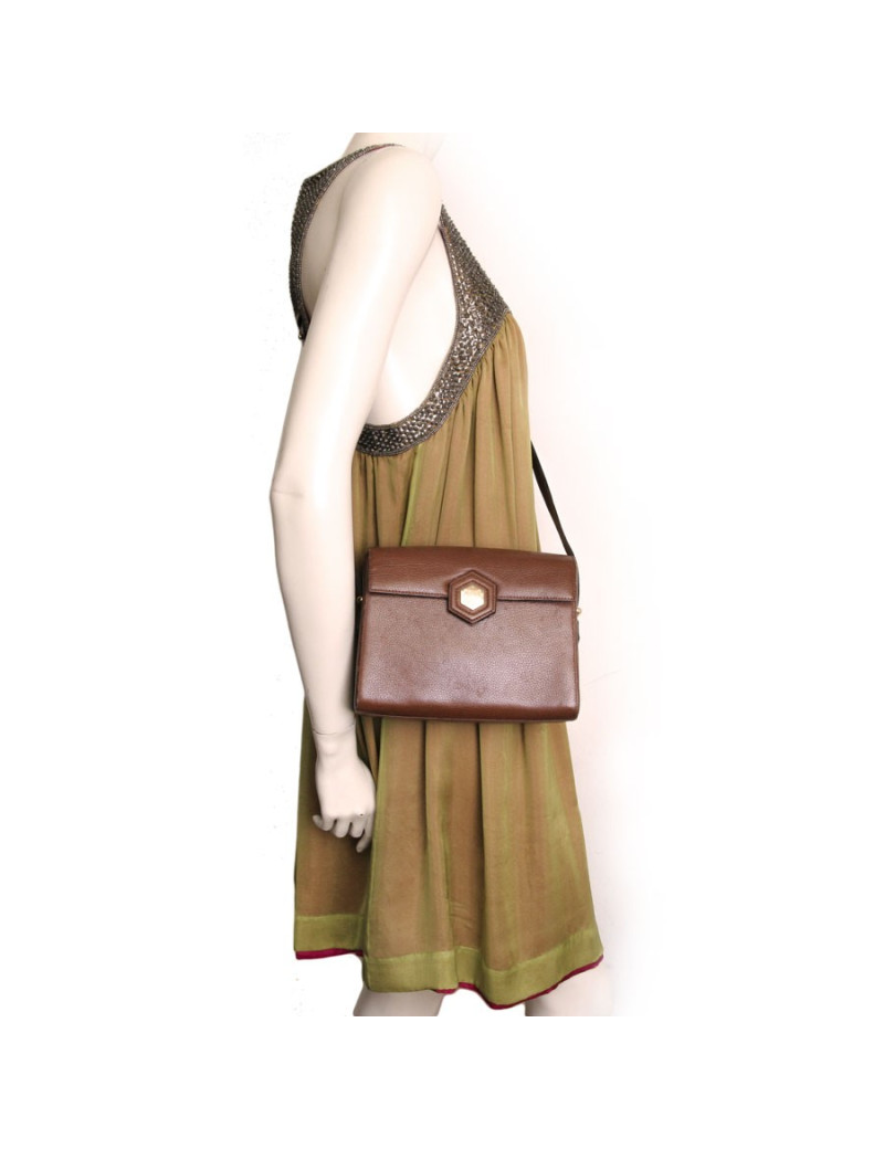 Sac besace REVILLON en cuir marron grain large