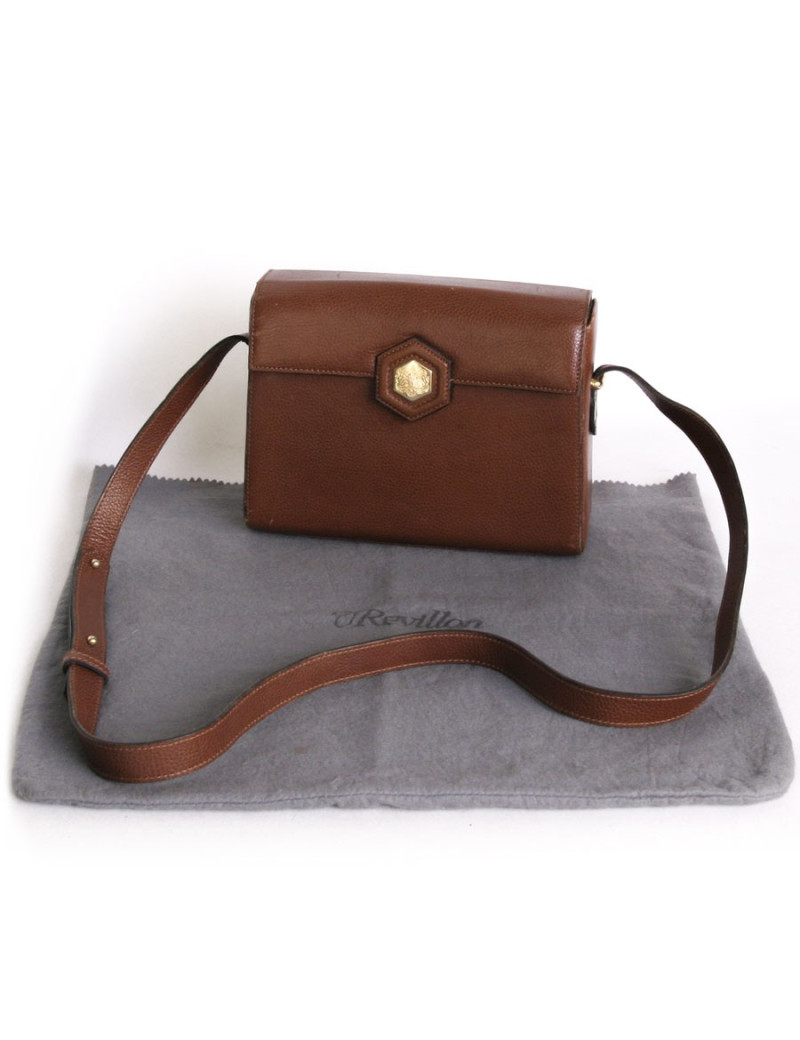 Sac besace REVILLON en cuir marron grain large