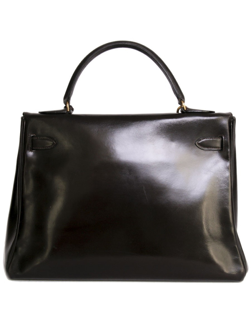 Kelly 32 box chocolate brown Vintage leather bag