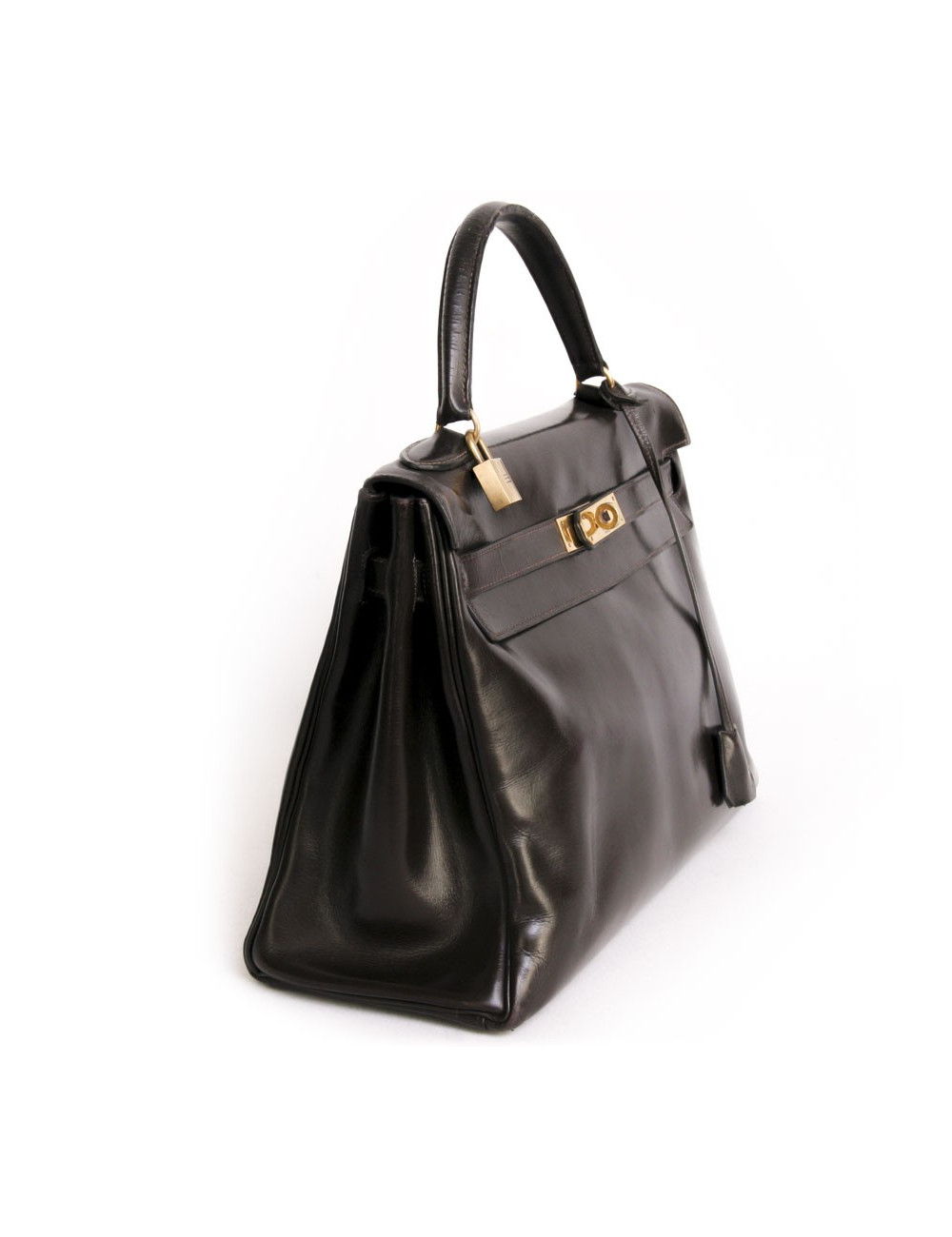 Sac Kelly 32 cuir box marron chocolat Vintage