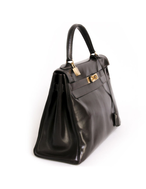 Sac Kelly 32 cuir box marron chocolat Vintage