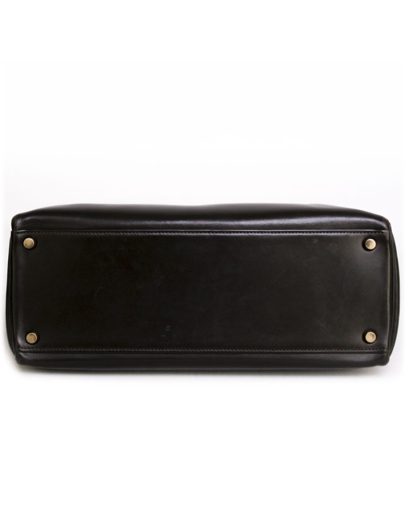 Kelly 32 box chocolate brown Vintage leather bag