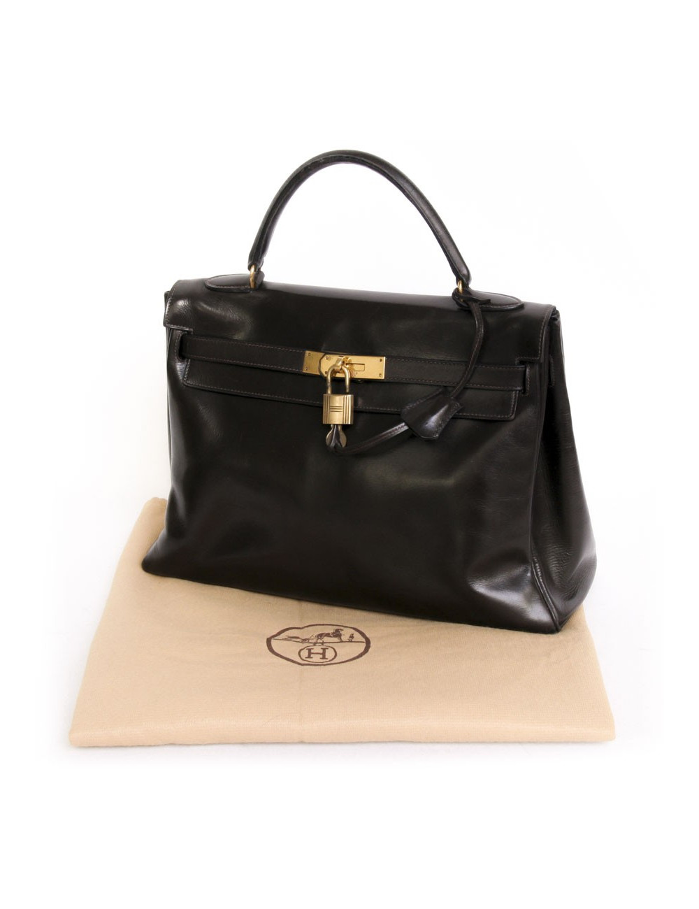 Kelly 32 box chocolate brown Vintage leather bag