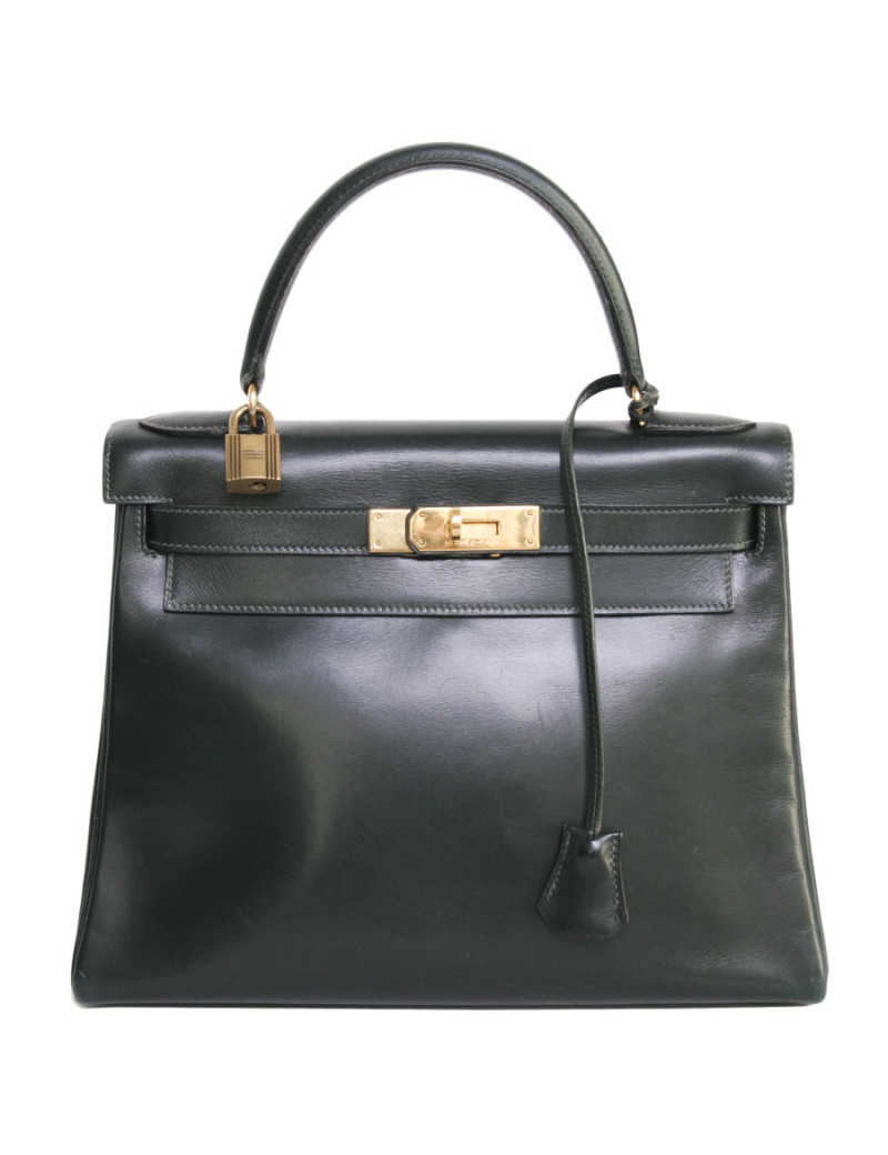 Sac Kelly 28 cuir box vert Véronèse Vintage