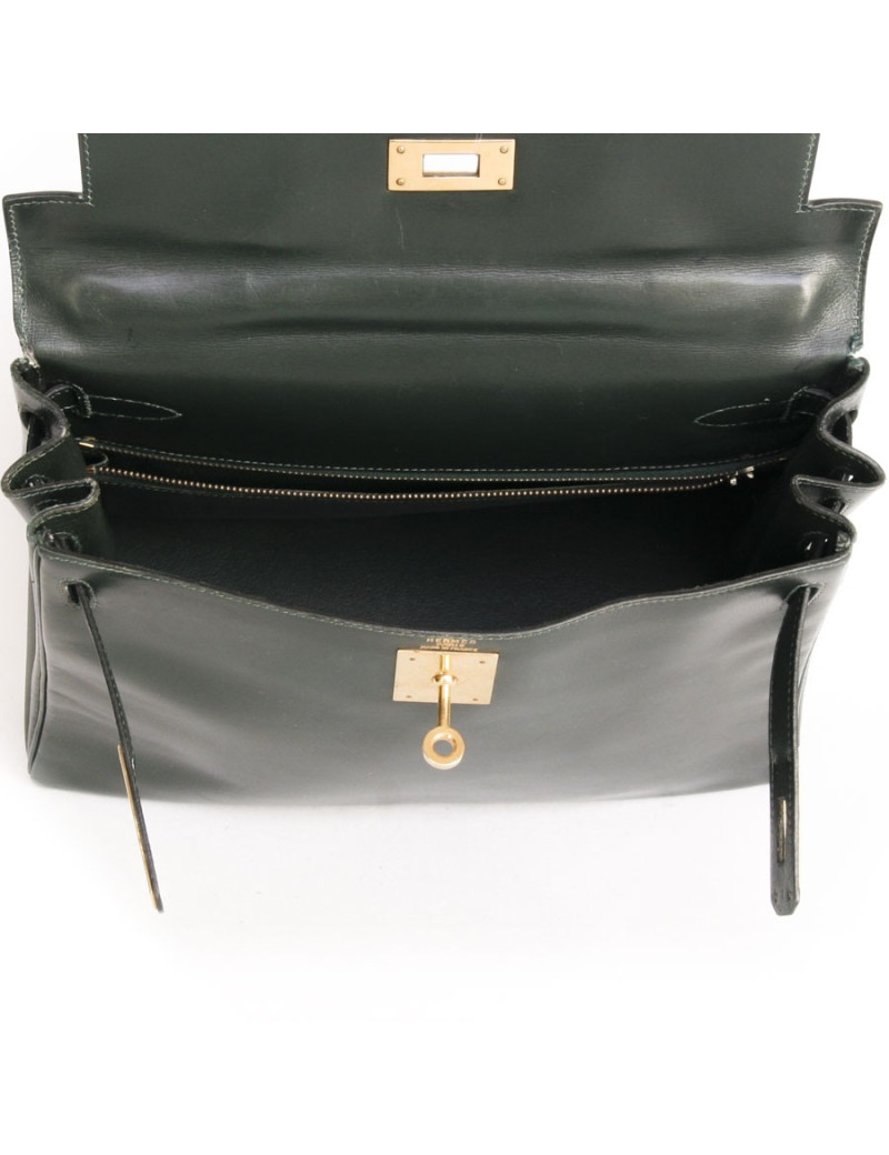 28 leather box green HERMES Kelly bag