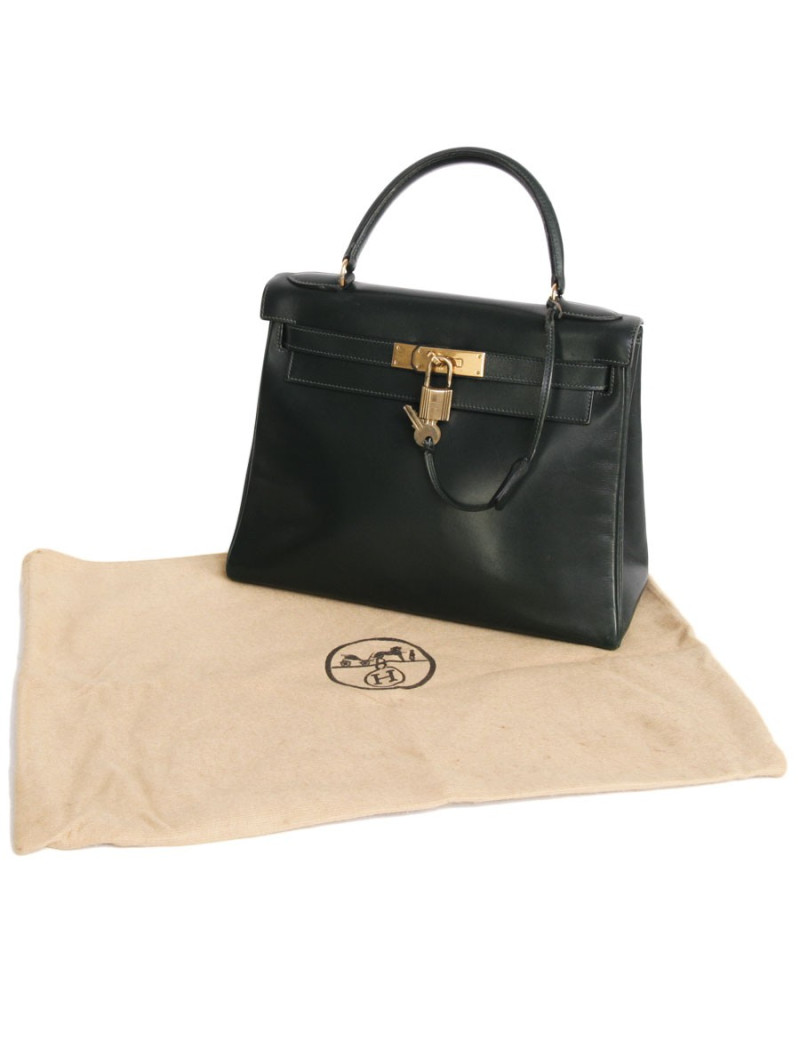 28 leather box green HERMES Kelly bag