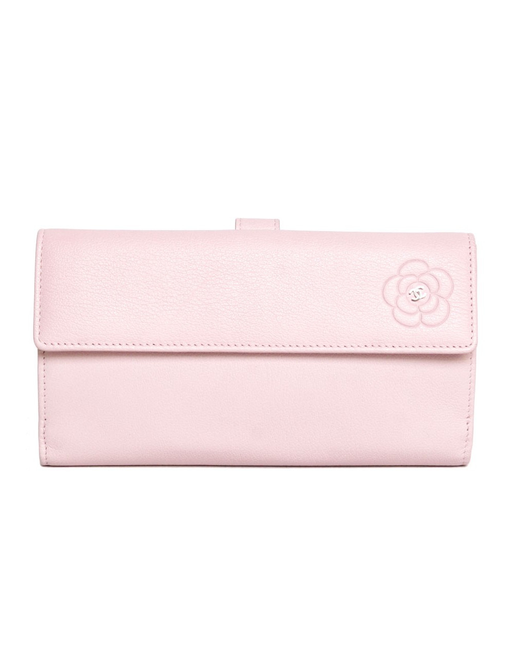Portefeuille CHANEL en cuir grainé rose 