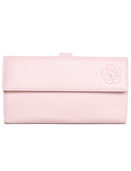 Portefeuille CHANEL en cuir grainé rose 