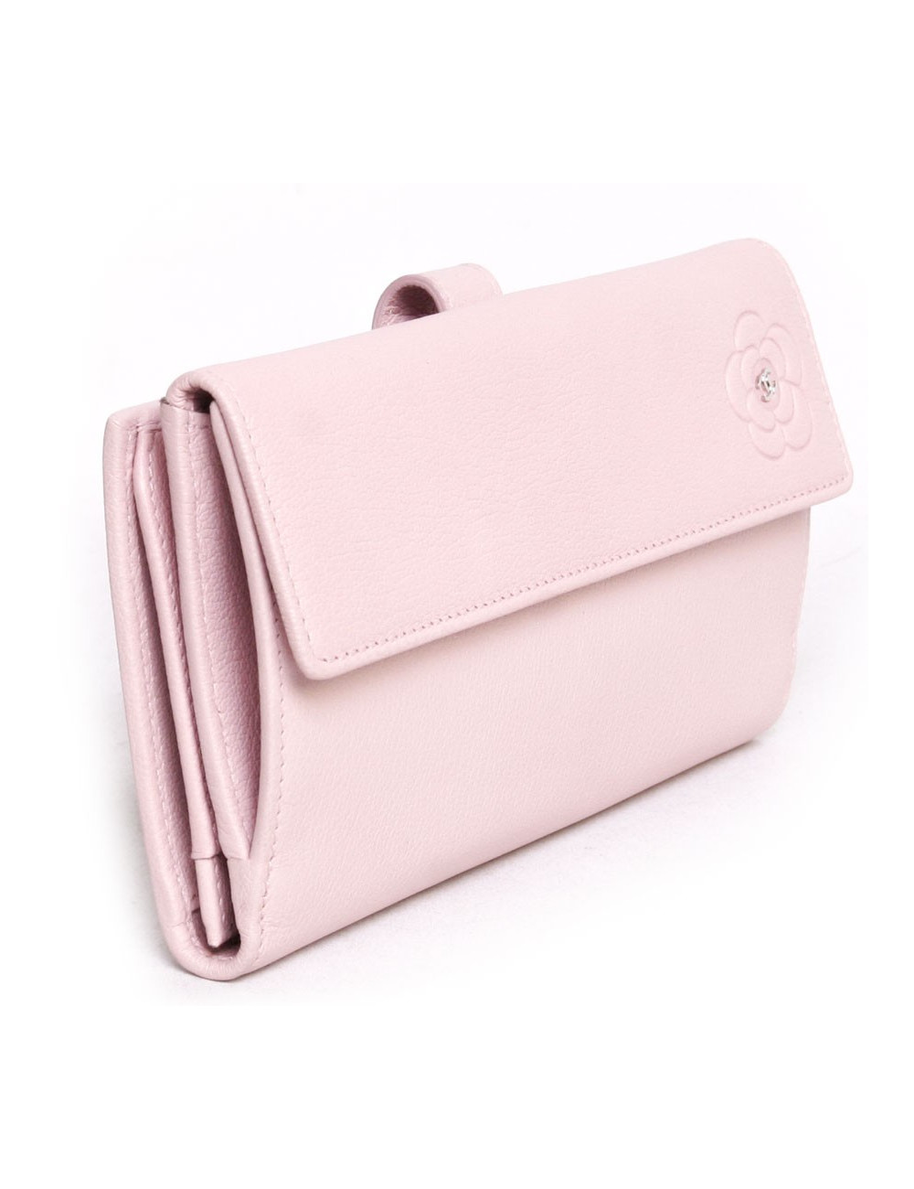 Portefeuille CHANEL en cuir grainé rose 