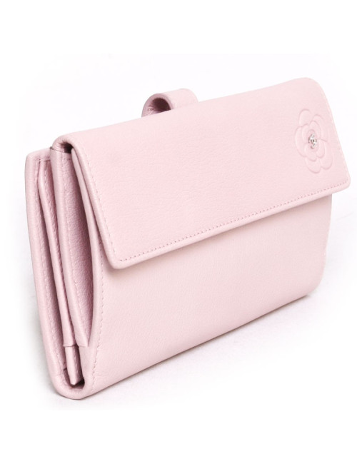Portefeuille CHANEL en cuir grainé rose 