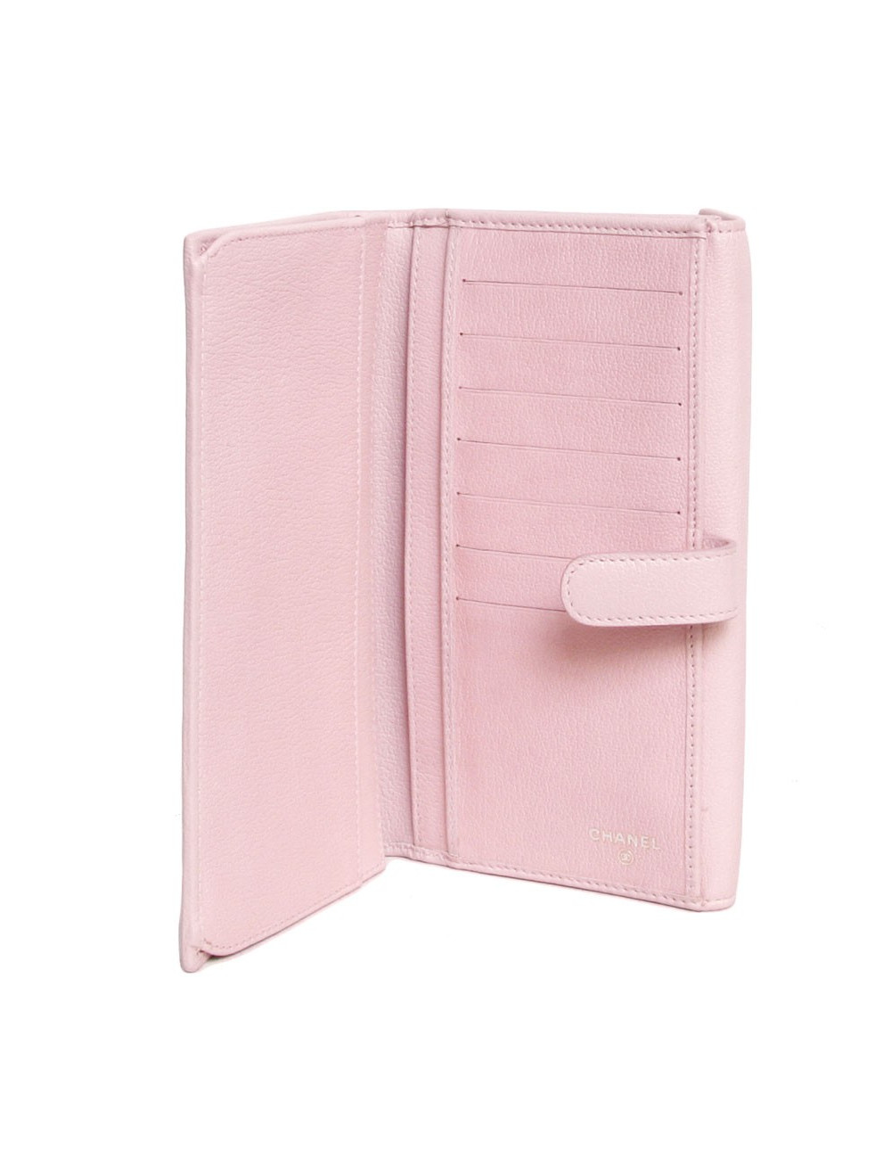 Portefeuille CHANEL en cuir grainé rose 